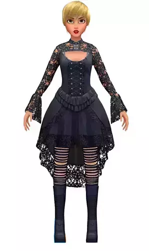 Cartoon Low Poly Gothic Style Girl Avatar 3 Low-poly 3D model