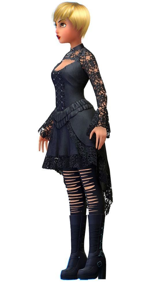 Cartoon Low Poly Gothic Style Girl Avatar 3 Low-poly 3D model_2