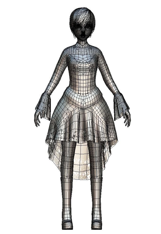 Cartoon Low Poly Gothic Style Girl Avatar 3 Low-poly 3D model_9