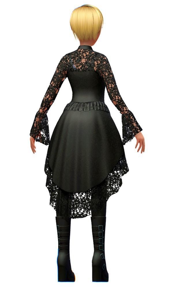 Cartoon Low Poly Gothic Style Girl Avatar 3 Low-poly 3D model_5