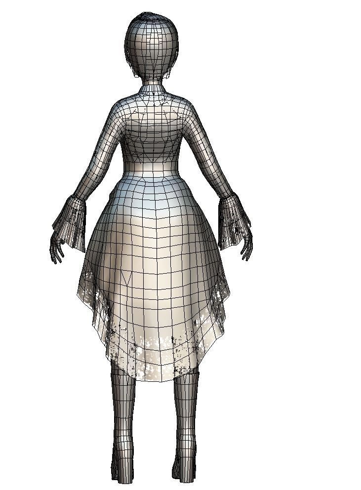 Cartoon Low Poly Gothic Style Girl Avatar 3 Low-poly 3D model_8