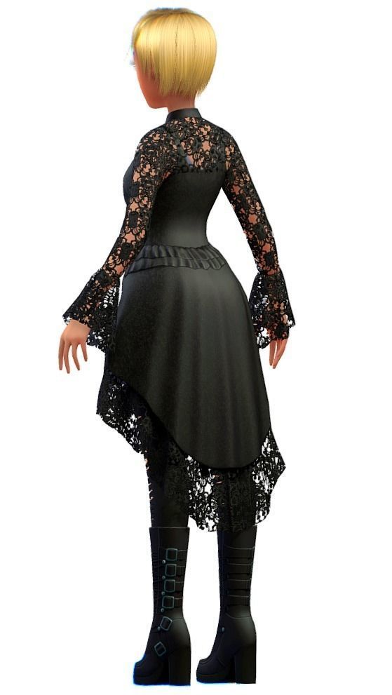 Cartoon Low Poly Gothic Style Girl Avatar 3 Low-poly 3D model_4