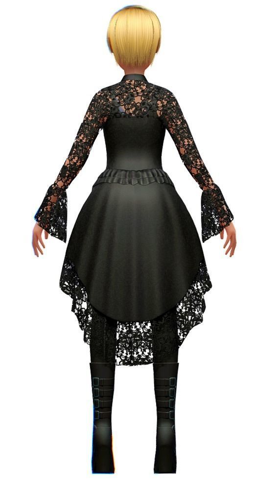 Cartoon Low Poly Gothic Style Girl Avatar 3 Low-poly 3D model_6