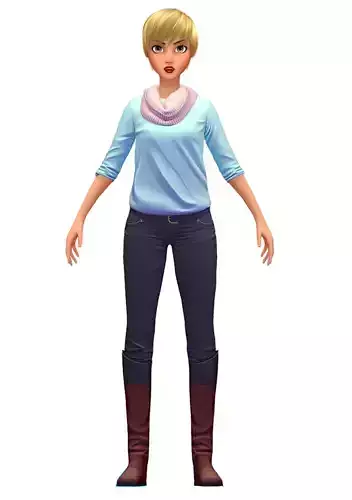 Cartoon Low Poly Casual Style Girl Avatar 4 Low-poly 3D model