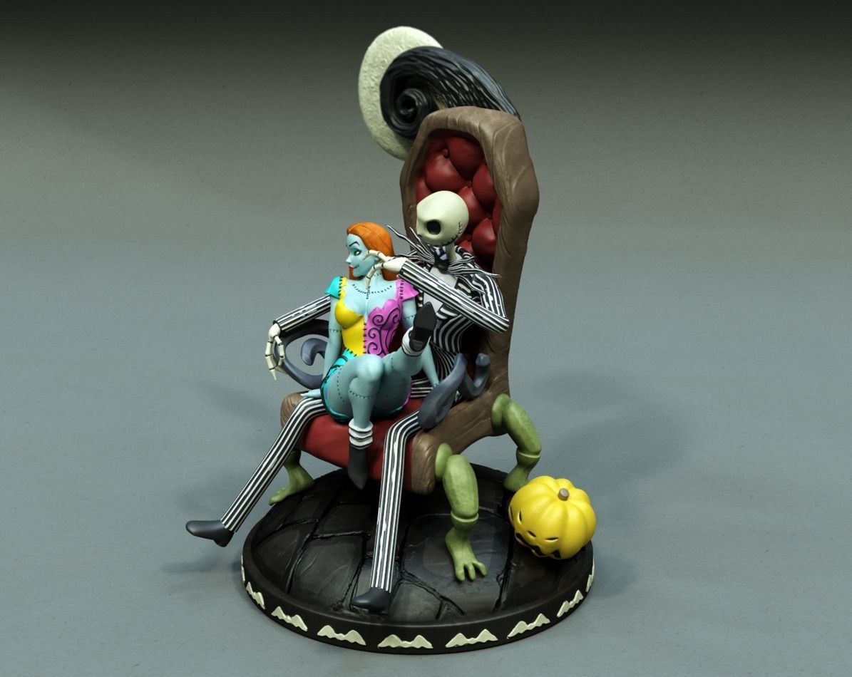 Sally nightmare before christmas figurine on chair 3D print model_1