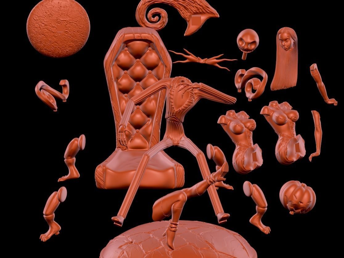 Sally nightmare before christmas figurine on chair 3D print model_5