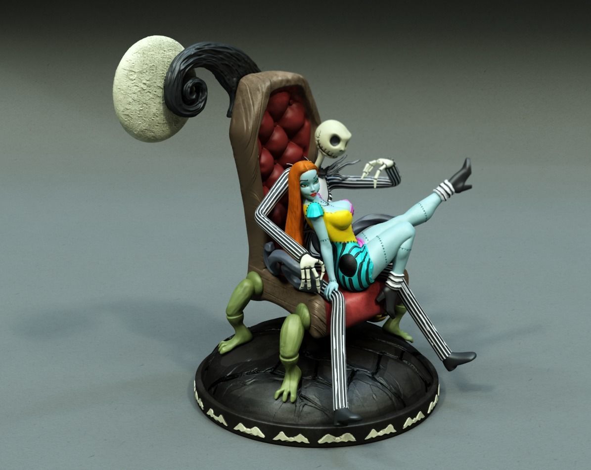 Sally nightmare before christmas figurine on chair 3D print model_2