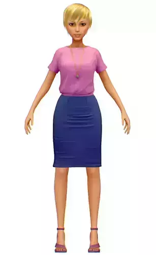 High Poly Subdivision Secretary Girl Avatar Low-poly 3D model