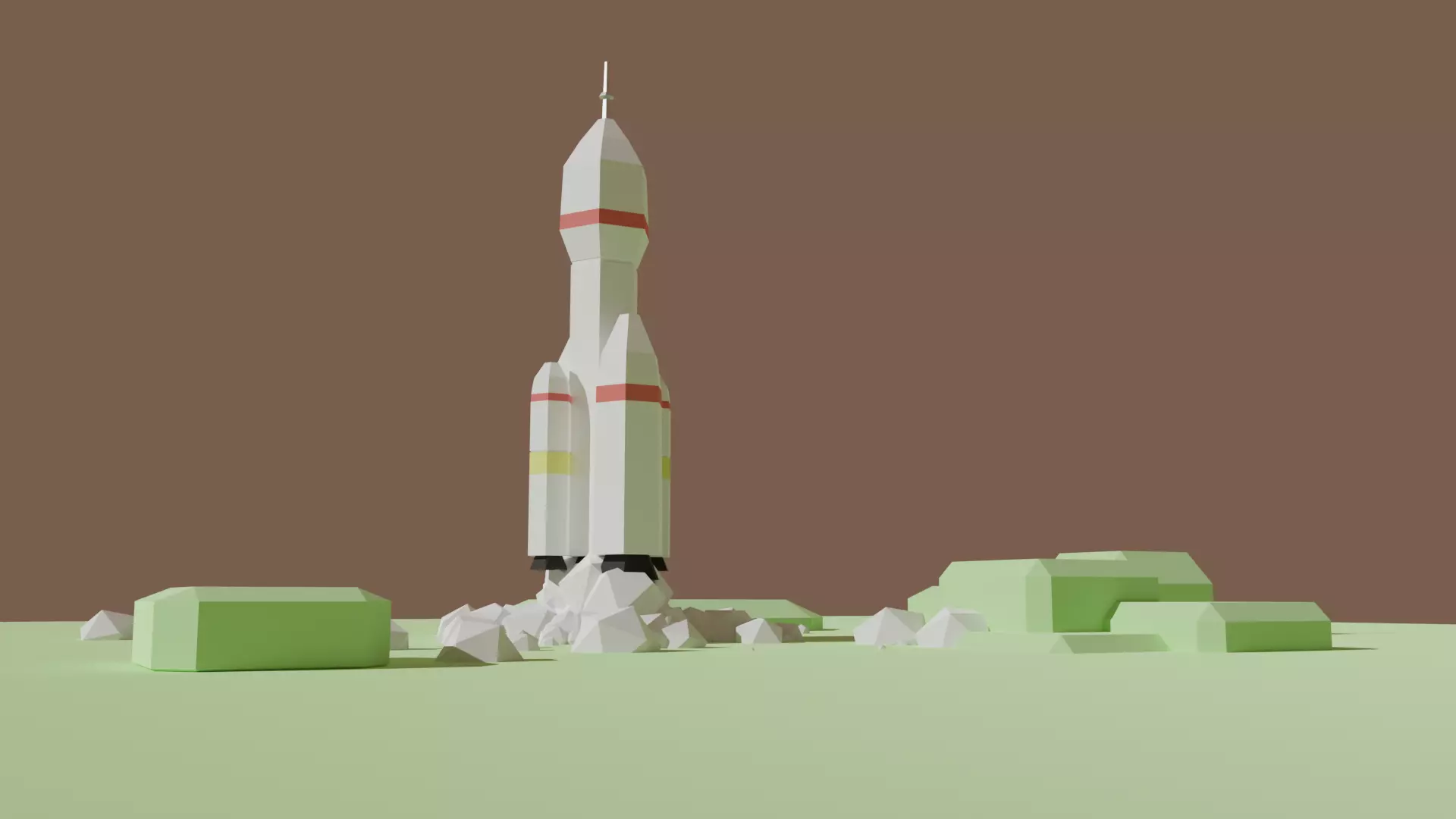 Rocket plus starting animation Low-poly 3D model_0