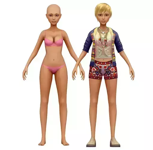 Cartoon Low Poly Boho Style Girl Avatar Low-poly 3D model
