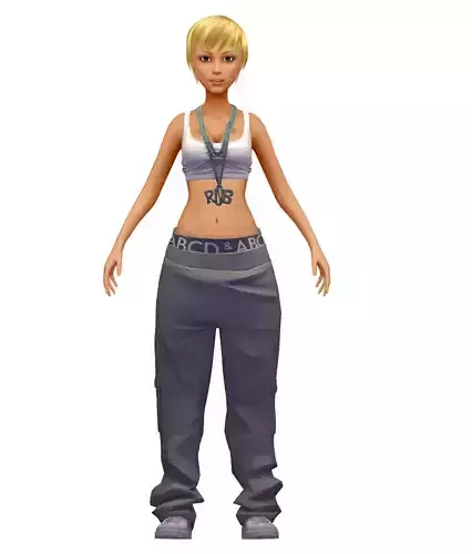 Cartoon Style Low Poly HipHop Girl Avatar