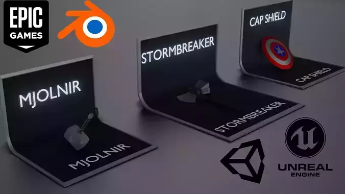 marvel weapon pack Low-poly 3D model