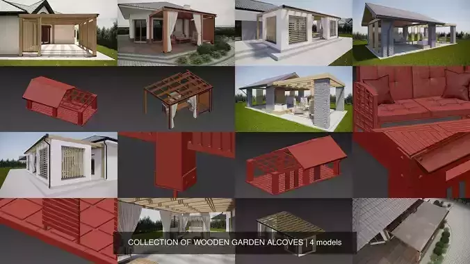 COLLECTION OF WOODEN GARDEN ALCOVES