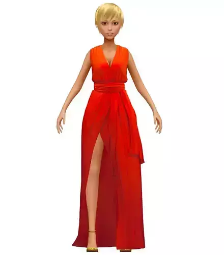 Cartoon High Poly Subdivision Red Dress