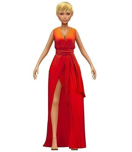 Cartoon Style Low Poly Red Dress Girl Avatar Low-poly 3D model