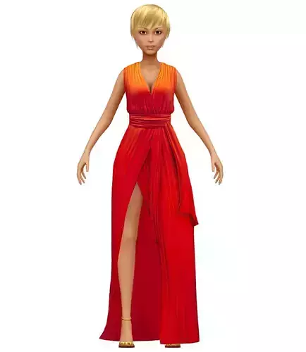 Cartoon Style Low Poly Red Dress Girl Avatar Low-poly 3D model