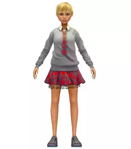 Cartoon High Poly Subdivision Schoolgirl Avatar 3D Model Low-poly 3D model