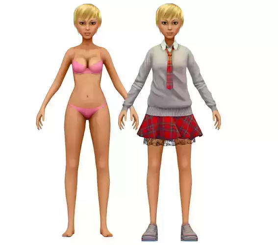 Cartoon Style Low Poly SchoolGirl Avatar