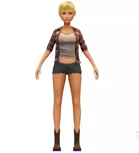 Cartoon High Poly Subdivision Cowgirl Short