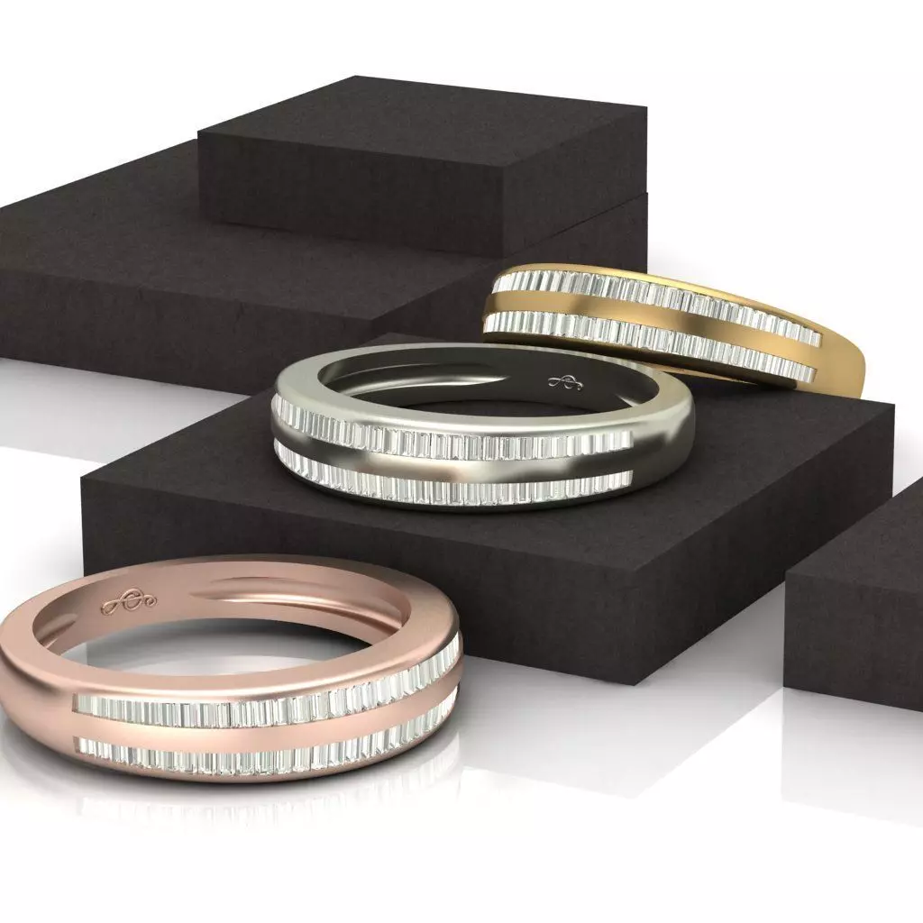 JD113-CAD-LRN two wedding bands with baguette cut diamonds Free 3D print model