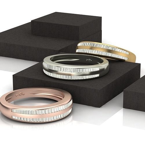 JD113-CAD-LRN two wedding bands with baguette cut diamonds Free 3D print model
