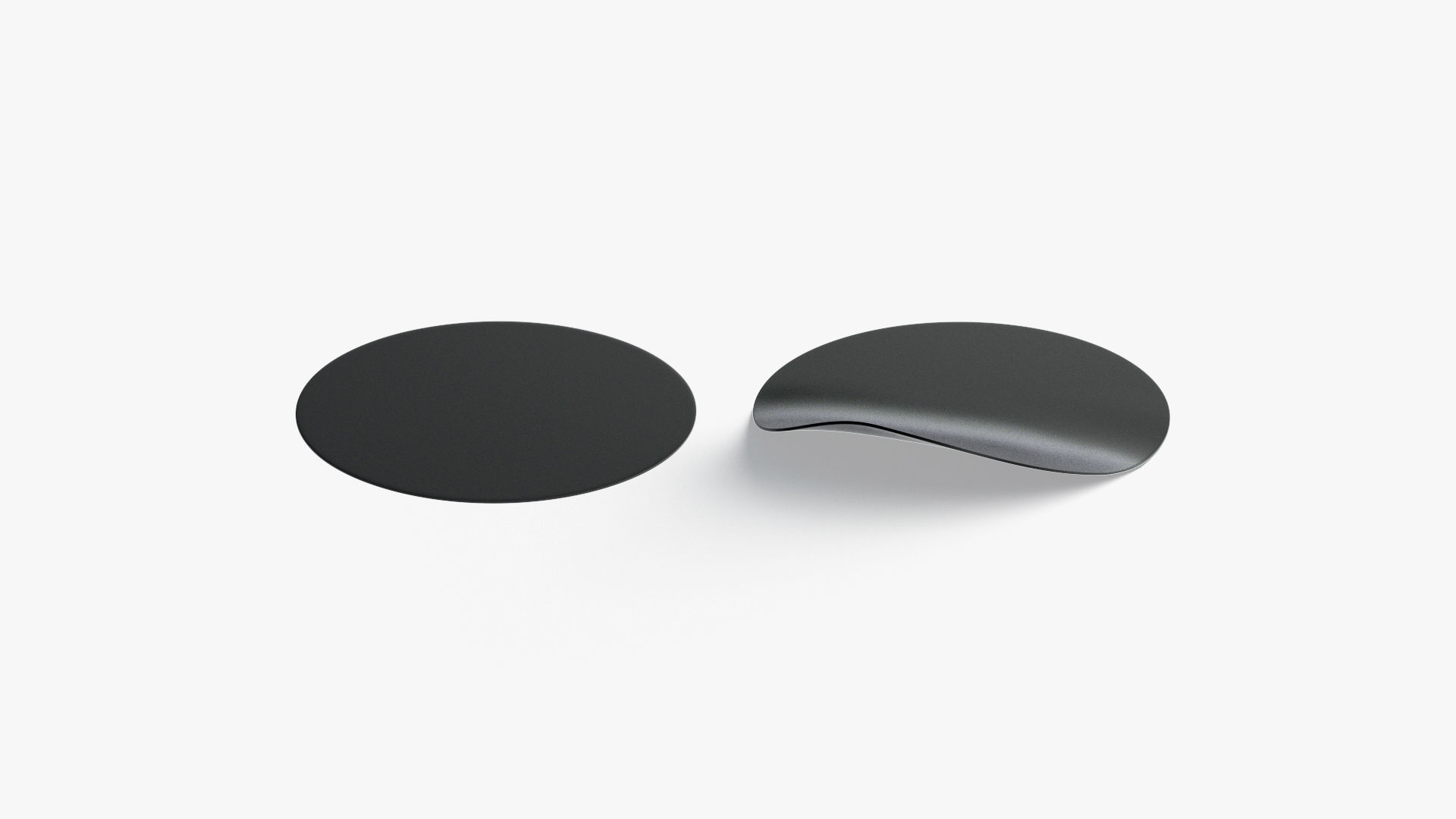 Two Black Round Stickers - smooth and bended adhesive labels Low-poly 3D model_3