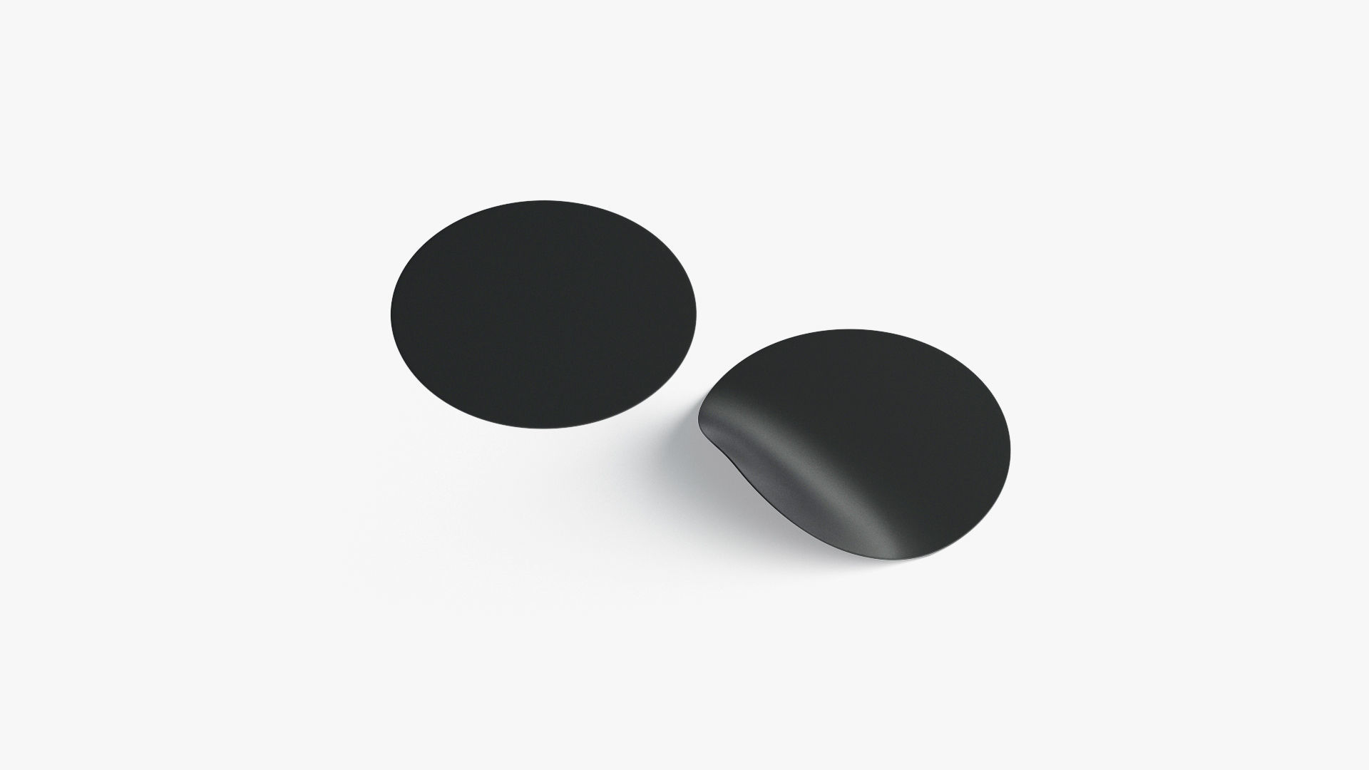 Two Black Round Stickers - smooth and bended adhesive labels Low-poly 3D model_2