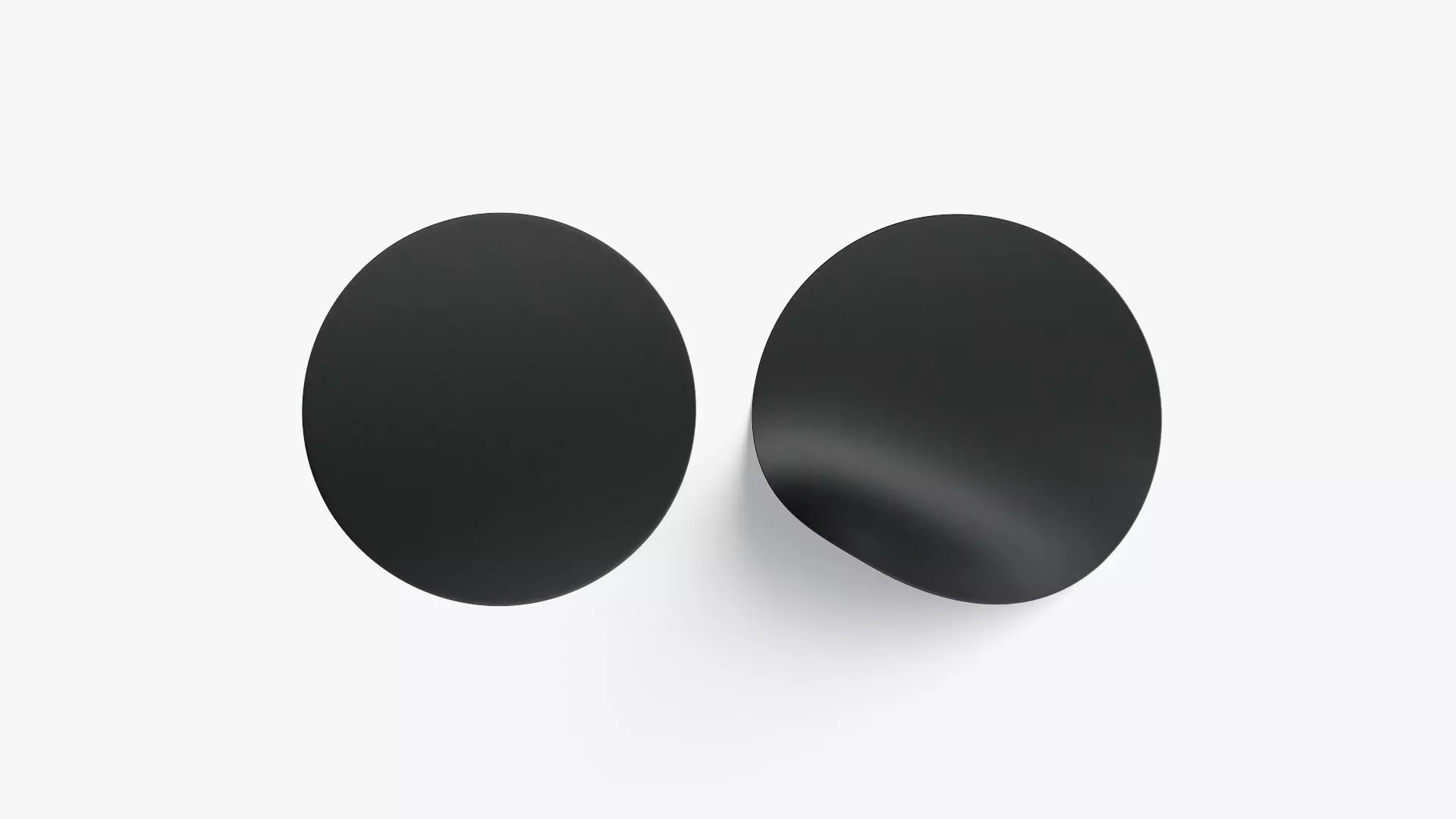 Two Black Round Stickers - smooth and bended adhesive labels Low-poly 3D model_0