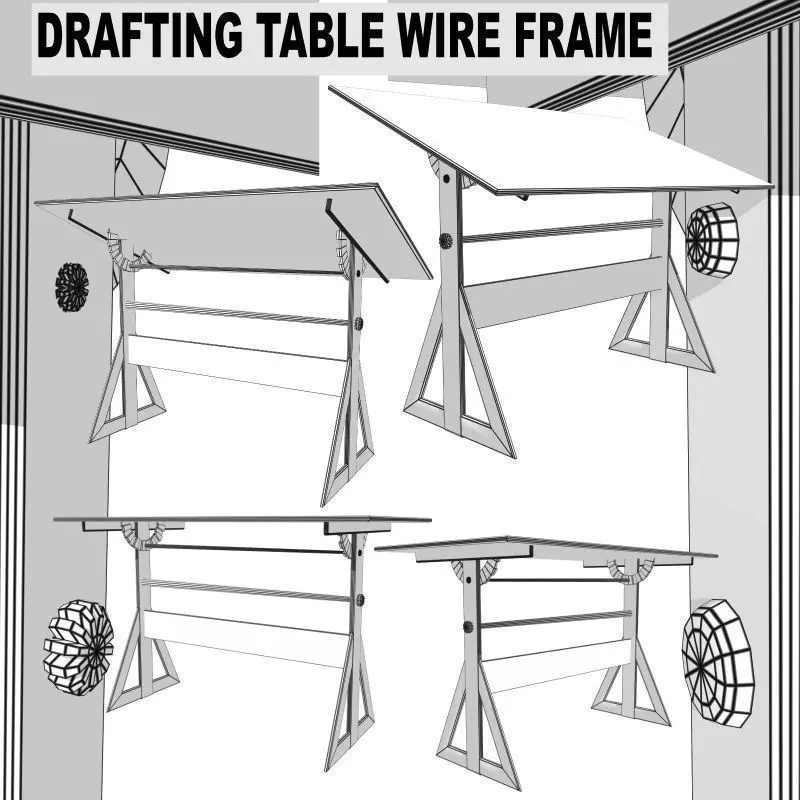 Drafting Table FBX and OBJ 3D model_0
