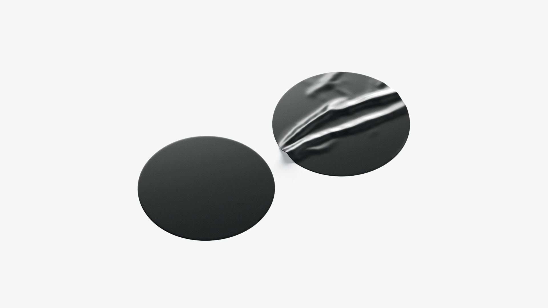Two Black Round Stickers - sleek and wrinkly sticky tag Low-poly 3D model_1