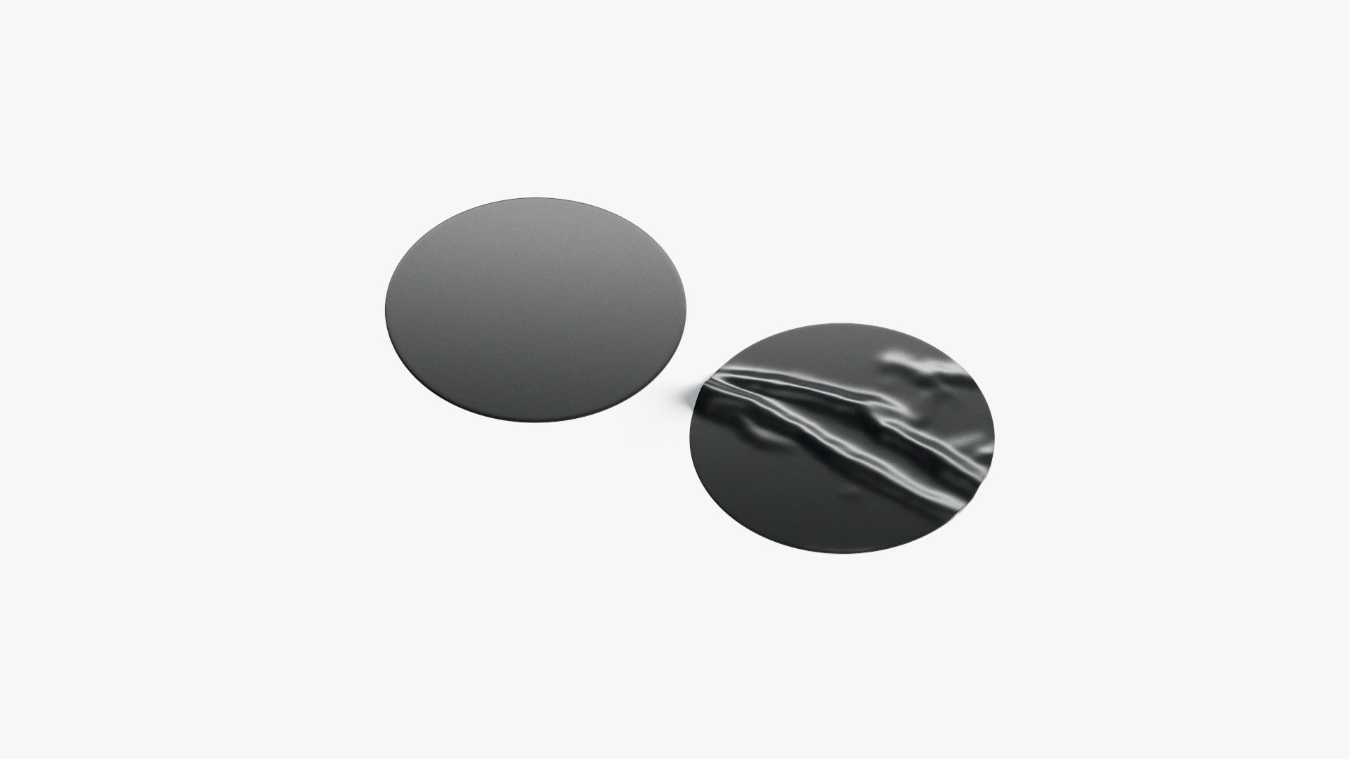 Two Black Round Stickers - sleek and wrinkly sticky tag Low-poly 3D model_2