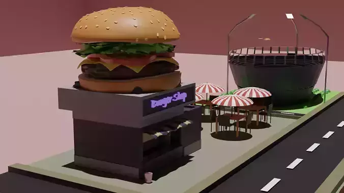 Small area in city Low-poly 3D model
