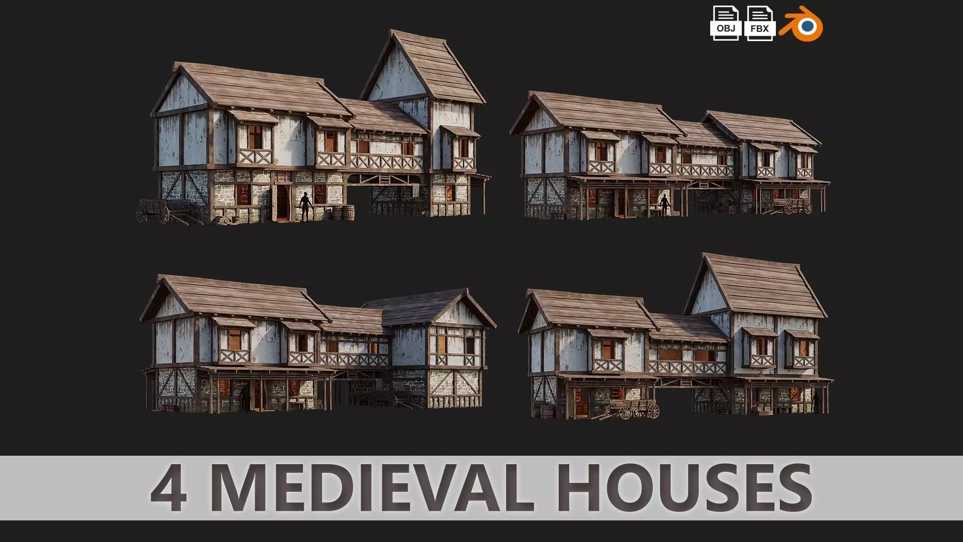 Medieval House PBR 4K GameReady Pack with Interiors 33 to 36 Low-poly 3D model