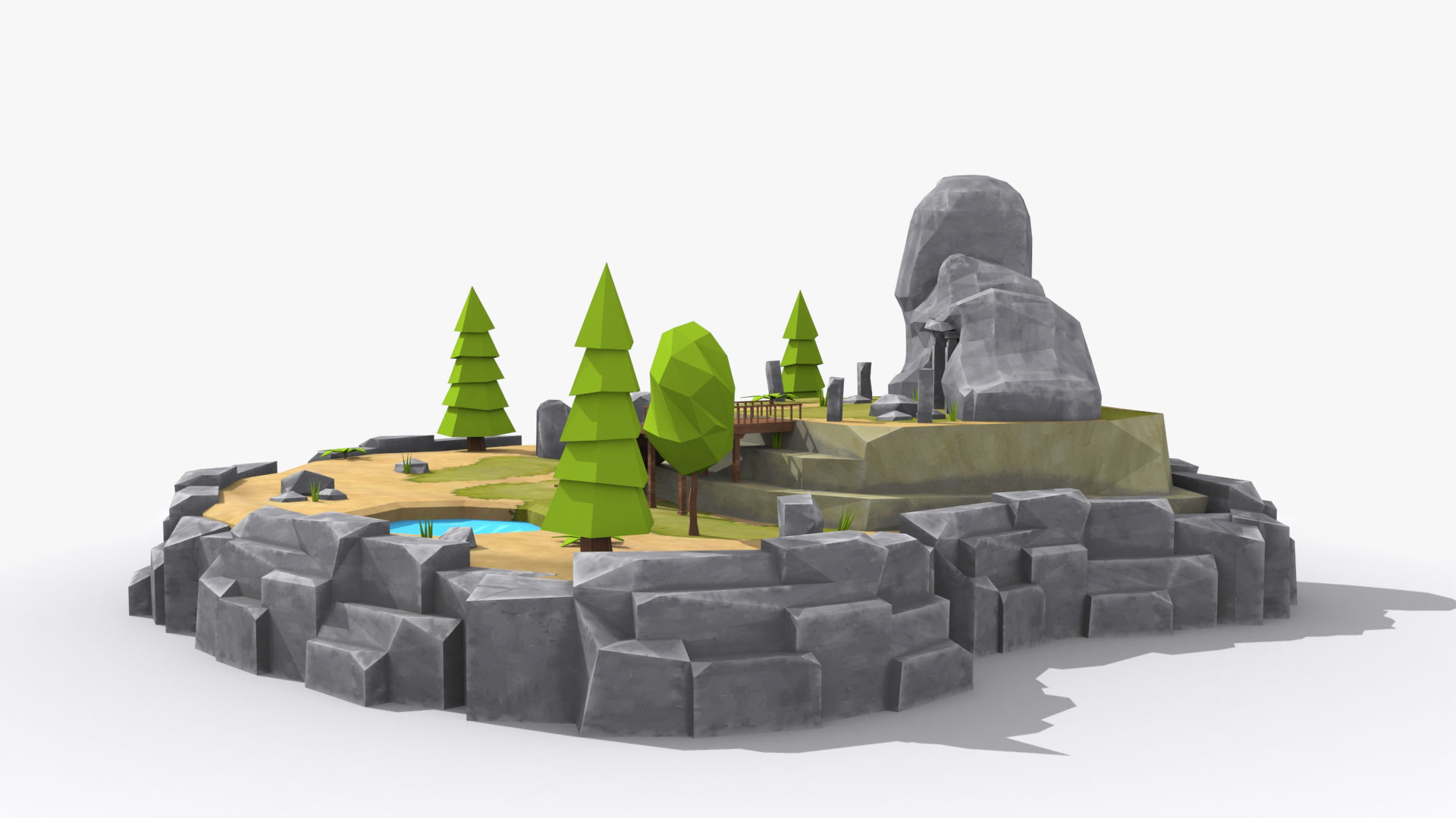 Island cartoon x2 Low-poly 3D model_3