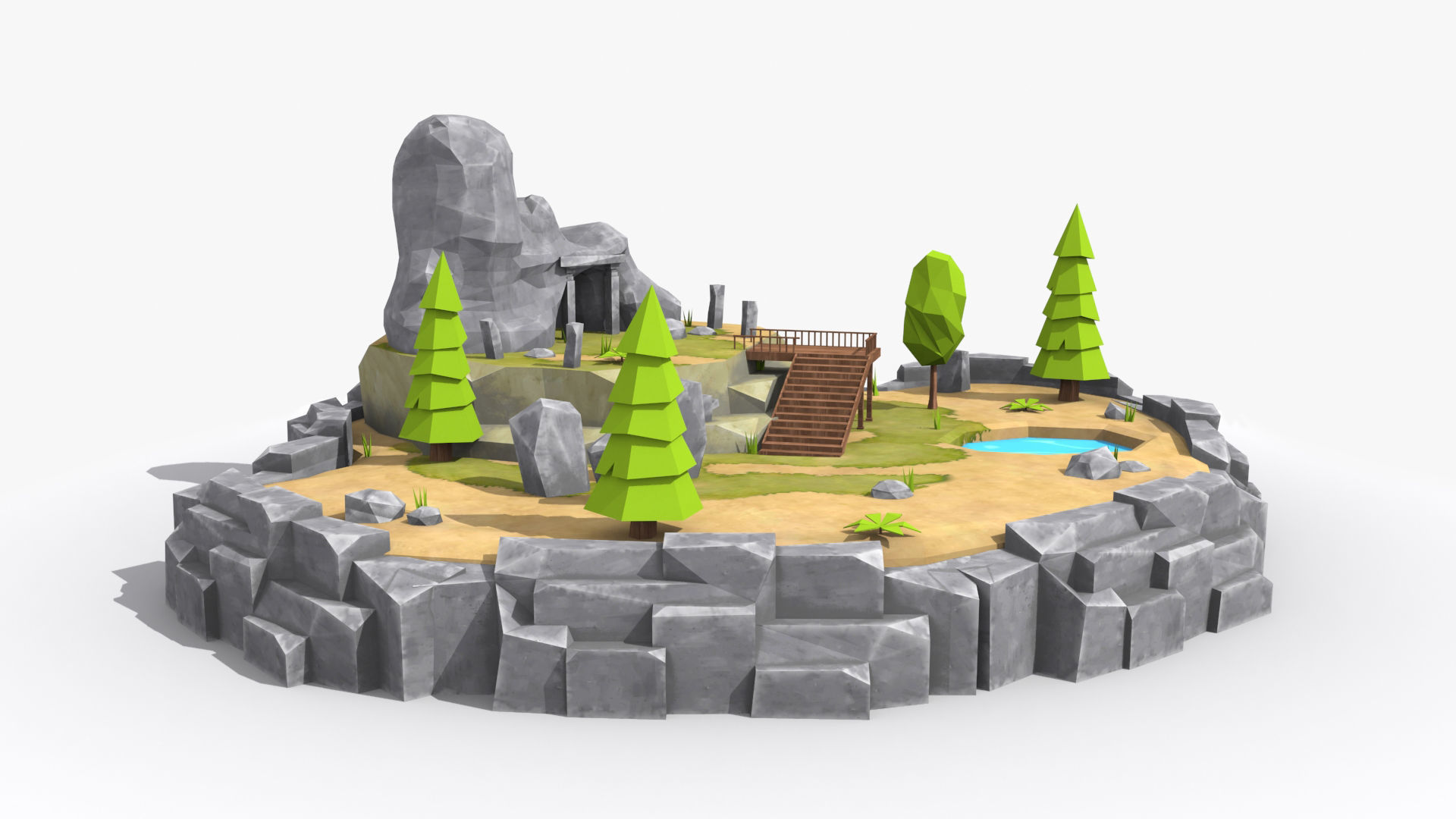 Island cartoon x2 Low-poly 3D model_2