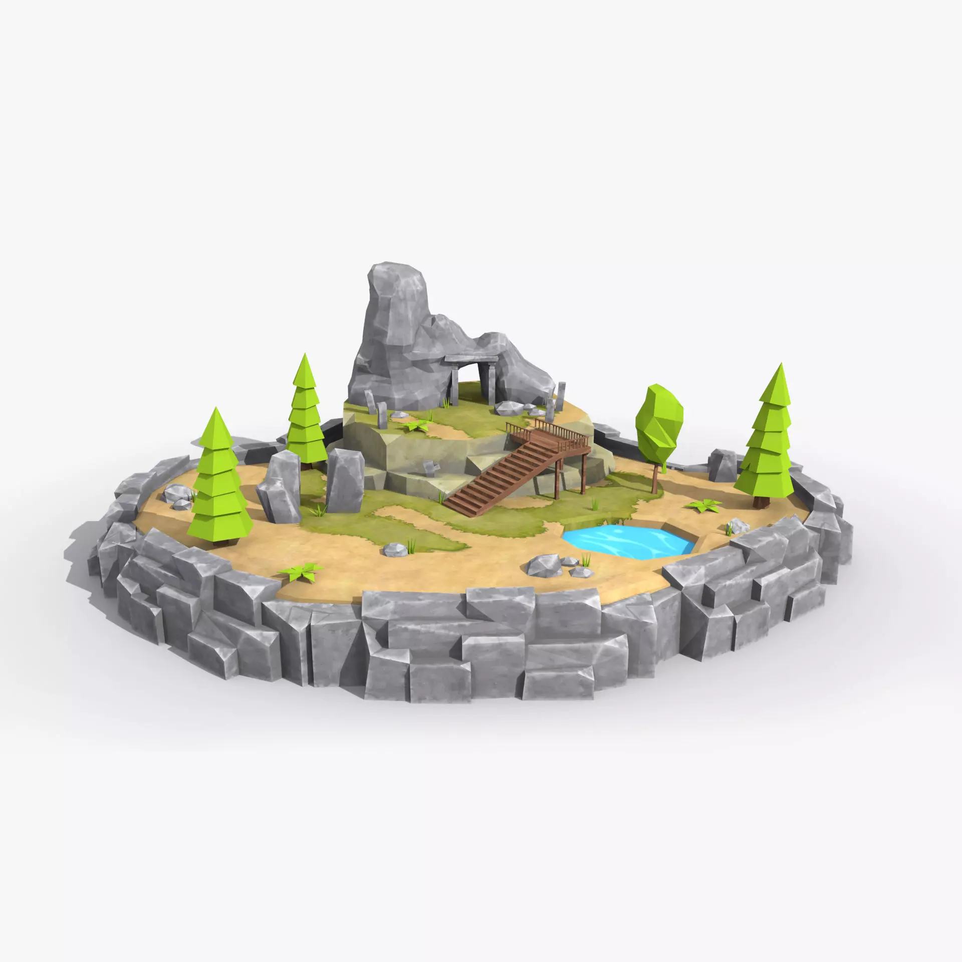 Island cartoon x2 Low-poly 3D model_0