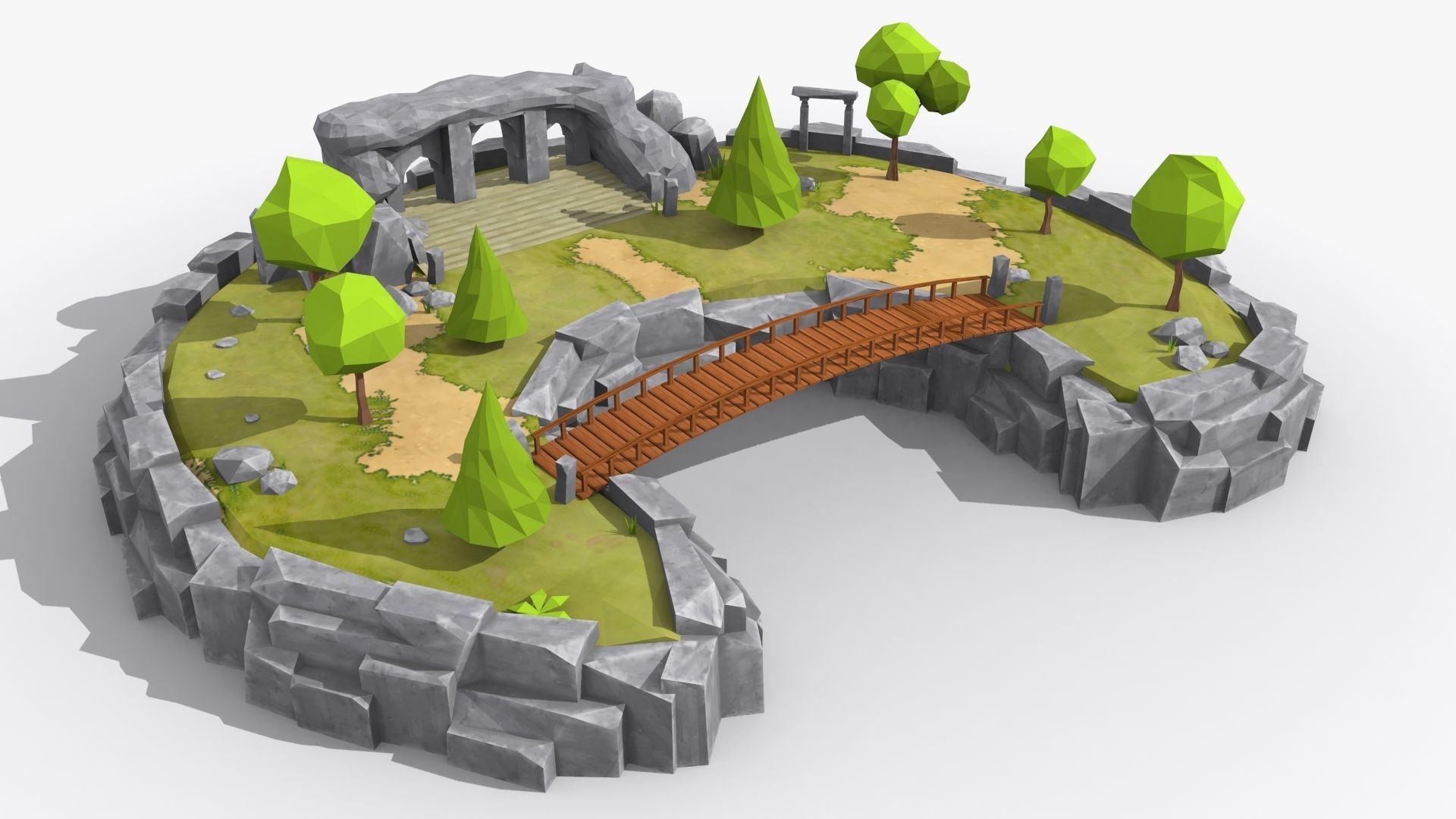 Island cartoon x3 Low-poly 3D model_1