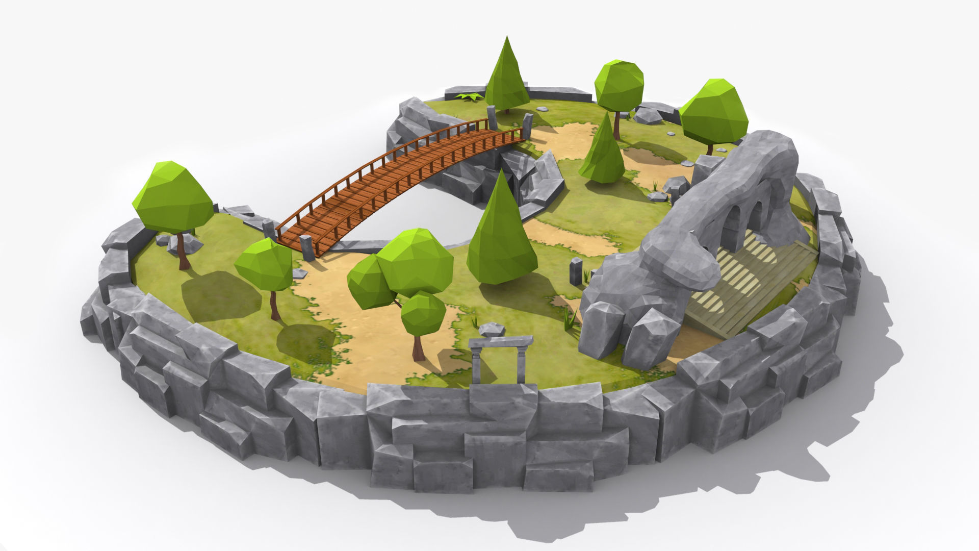 Island cartoon x3 Low-poly 3D model_3