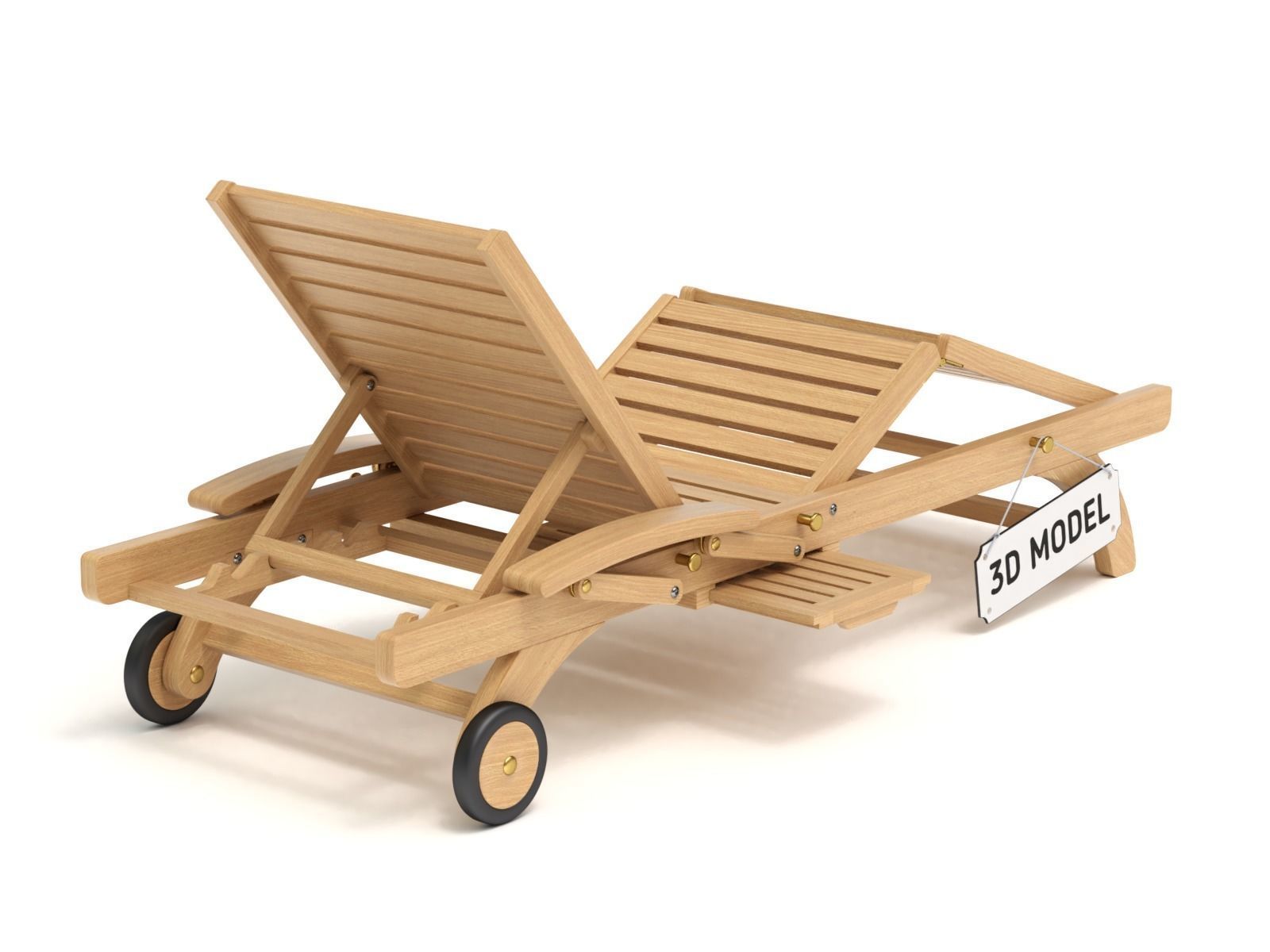 Wooden Sun Lounger 3D model_4