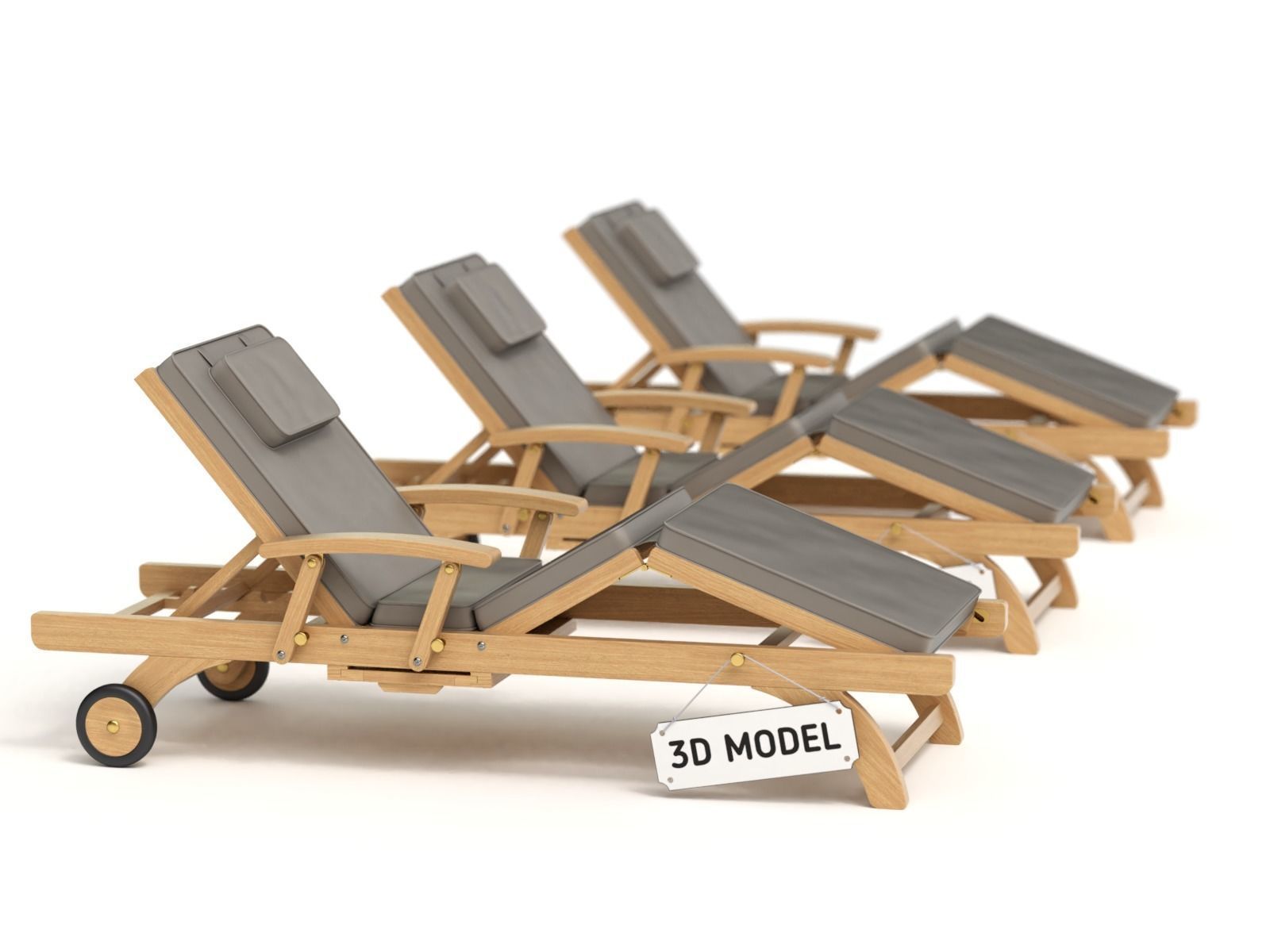 Wooden Sun Lounger 3D model_2