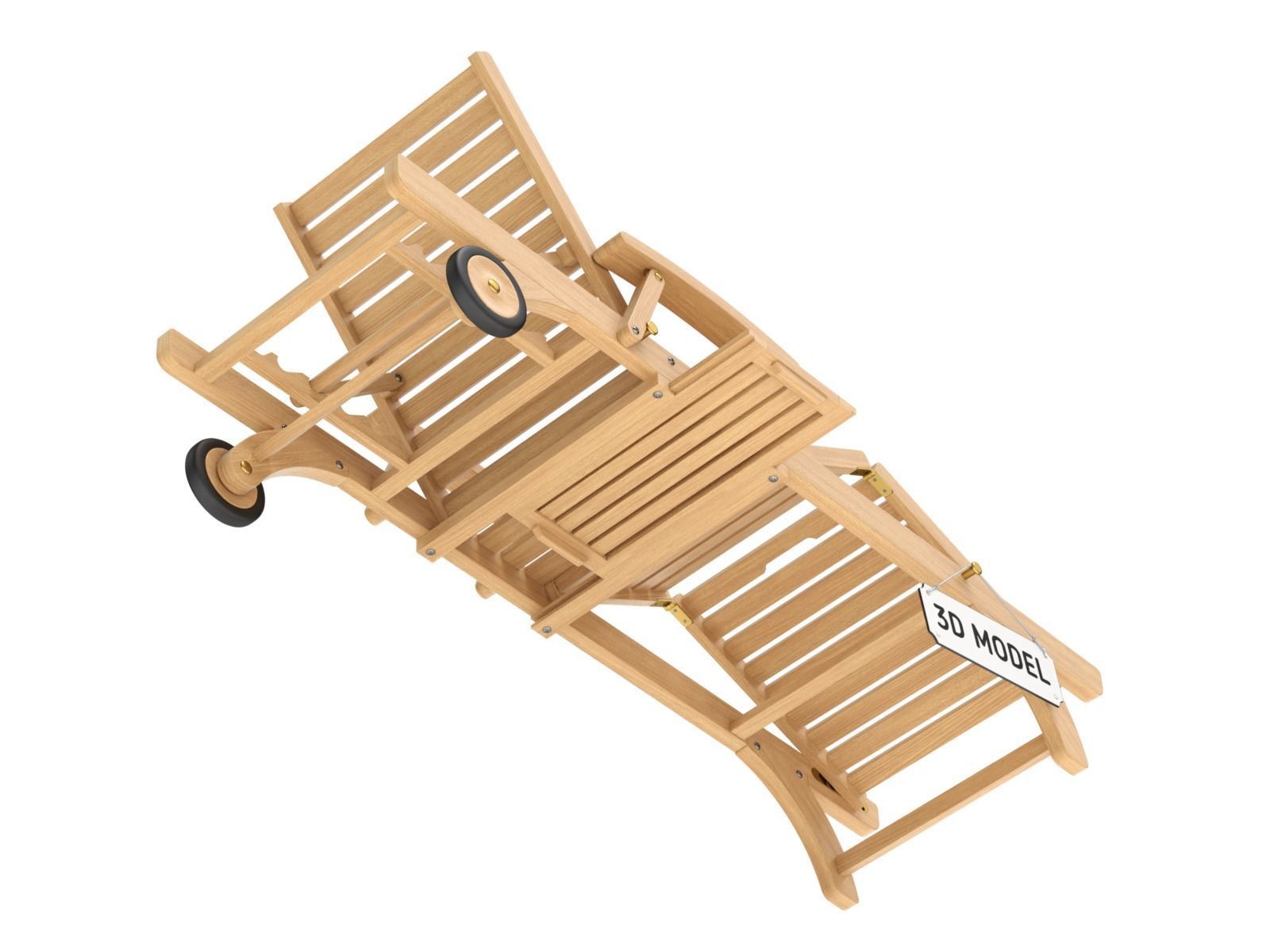 Wooden Sun Lounger 3D model_8