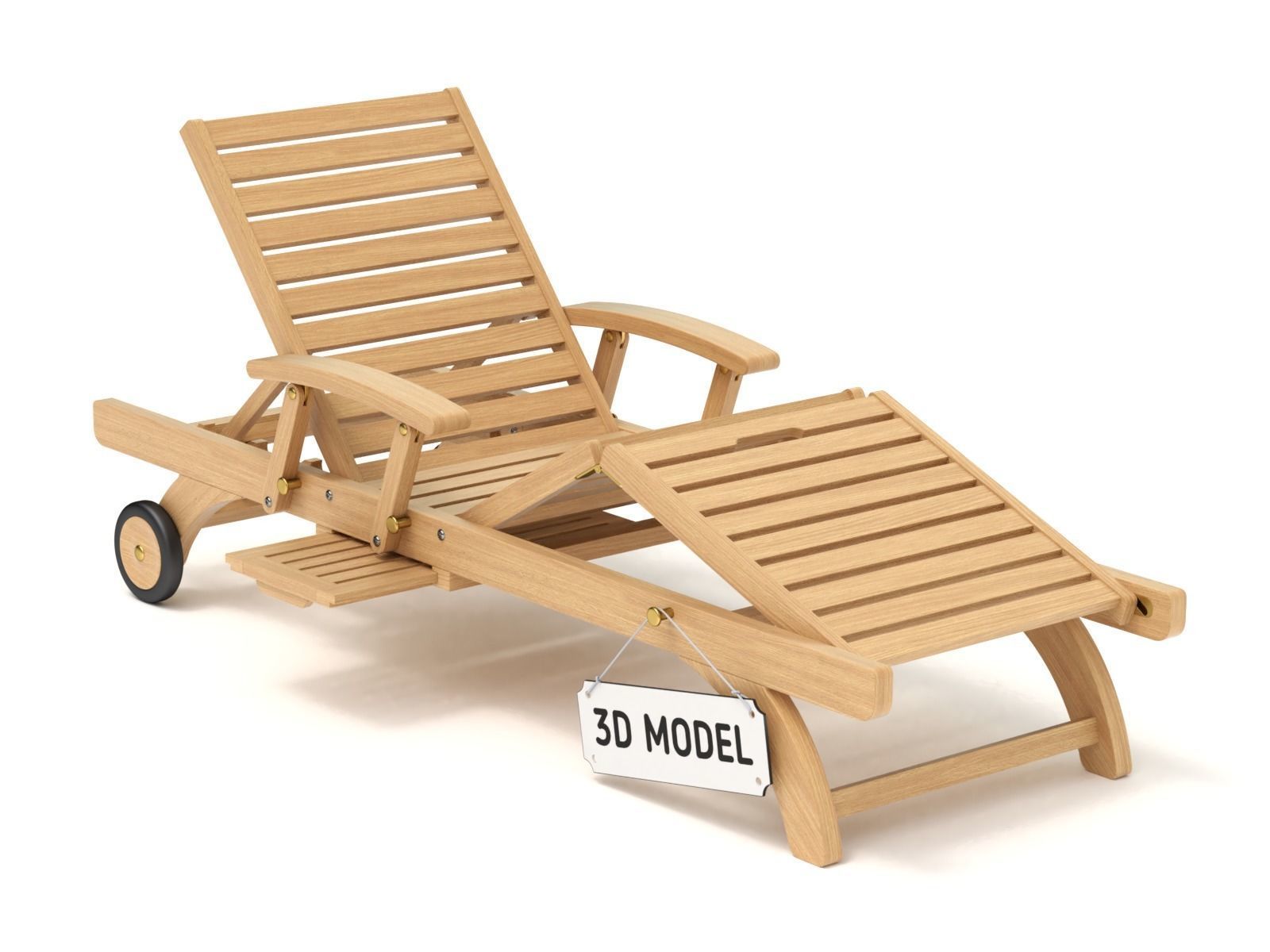 Wooden Sun Lounger 3D model_5