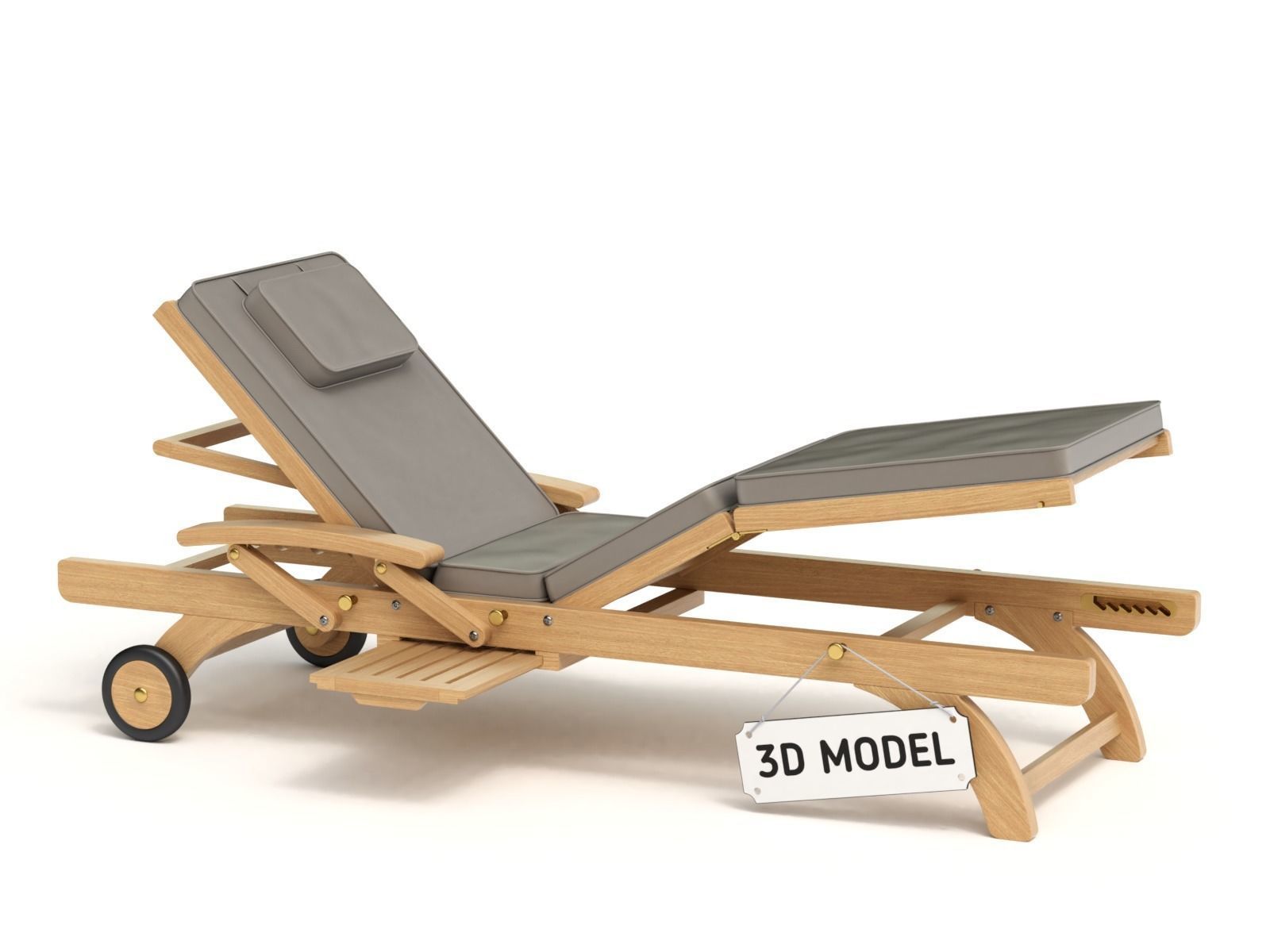 Wooden Sun Lounger 3D model_9