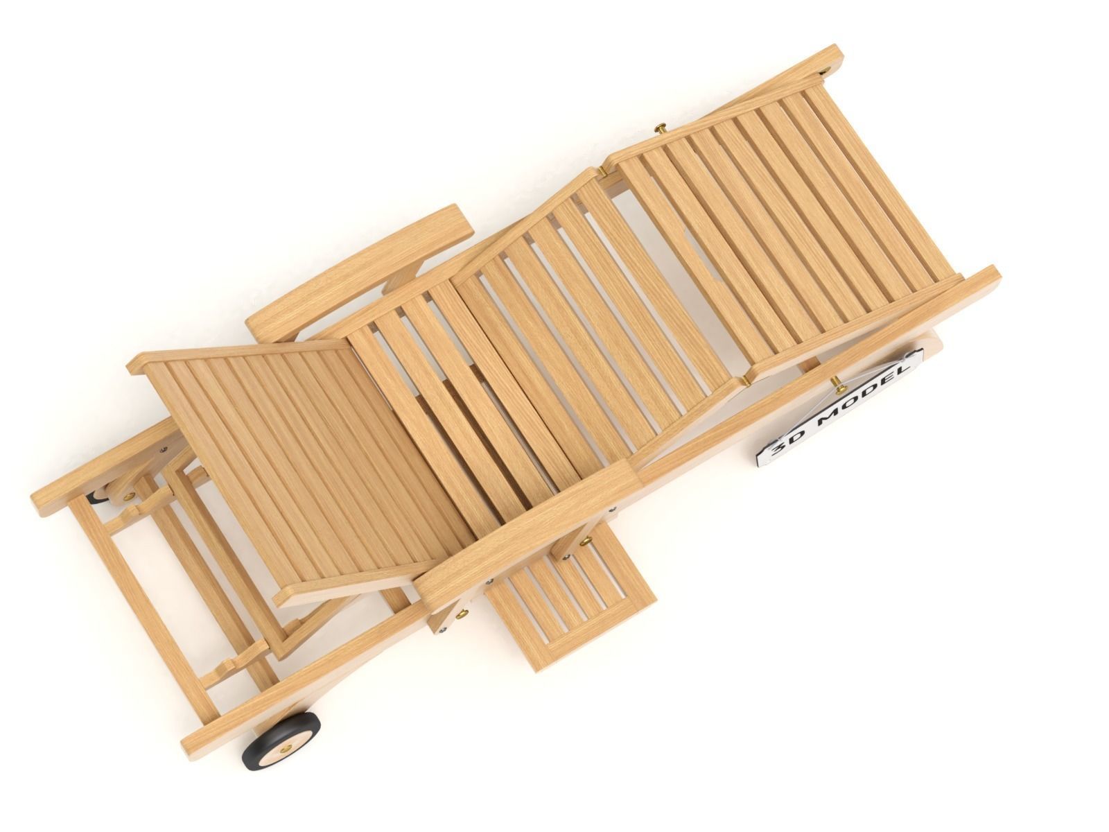Wooden Sun Lounger 3D model_7