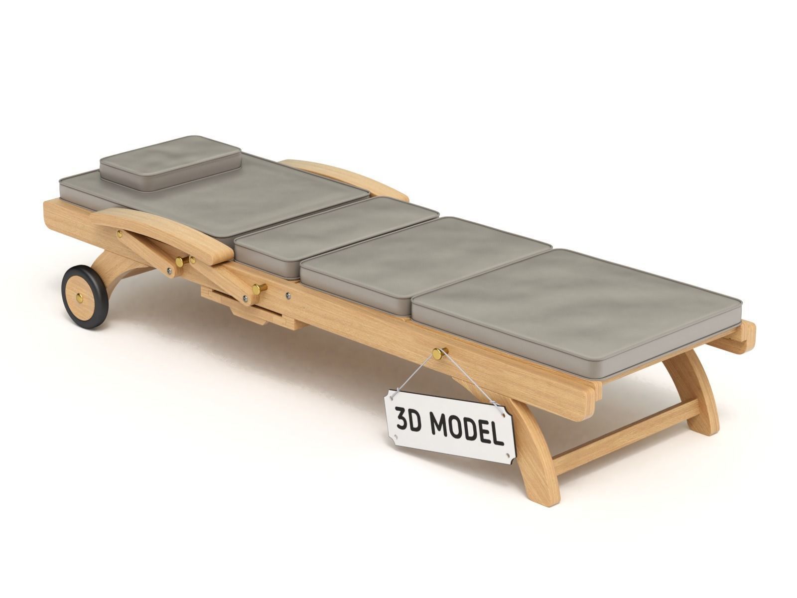 Wooden Sun Lounger 3D model_12