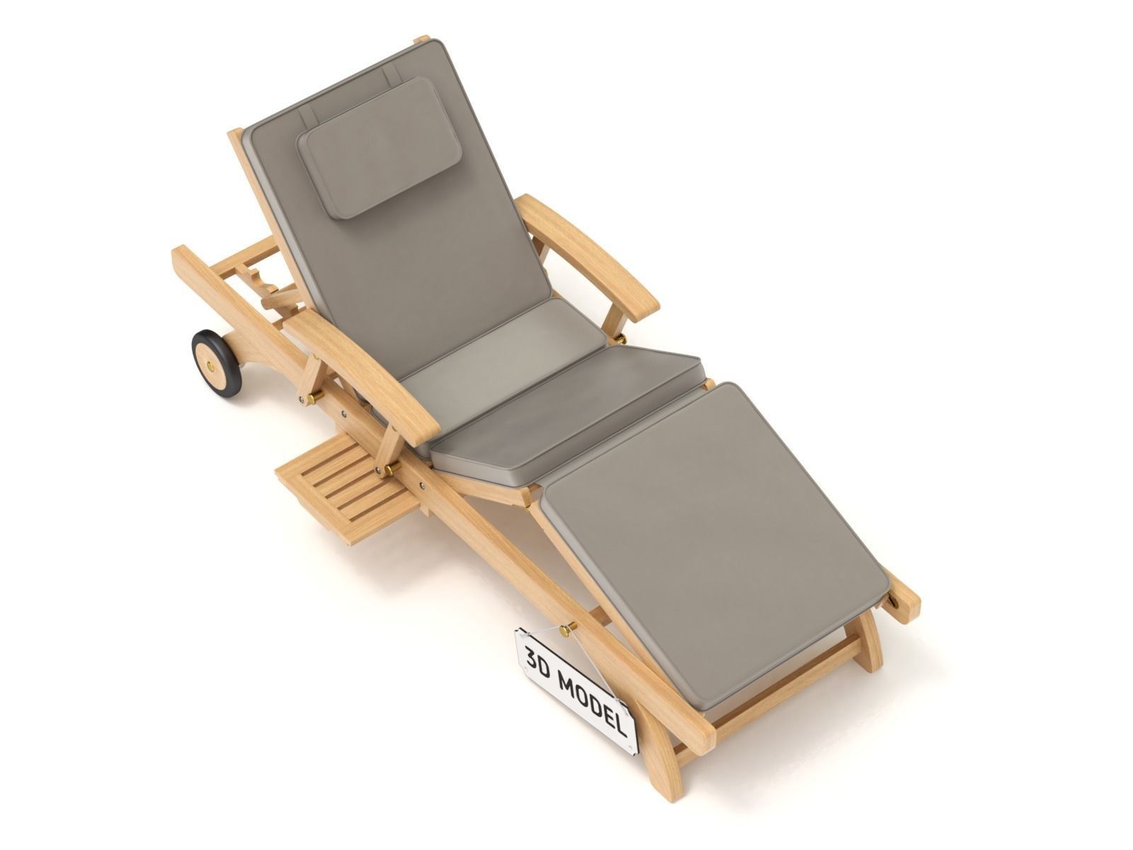 Wooden Sun Lounger 3D model_6