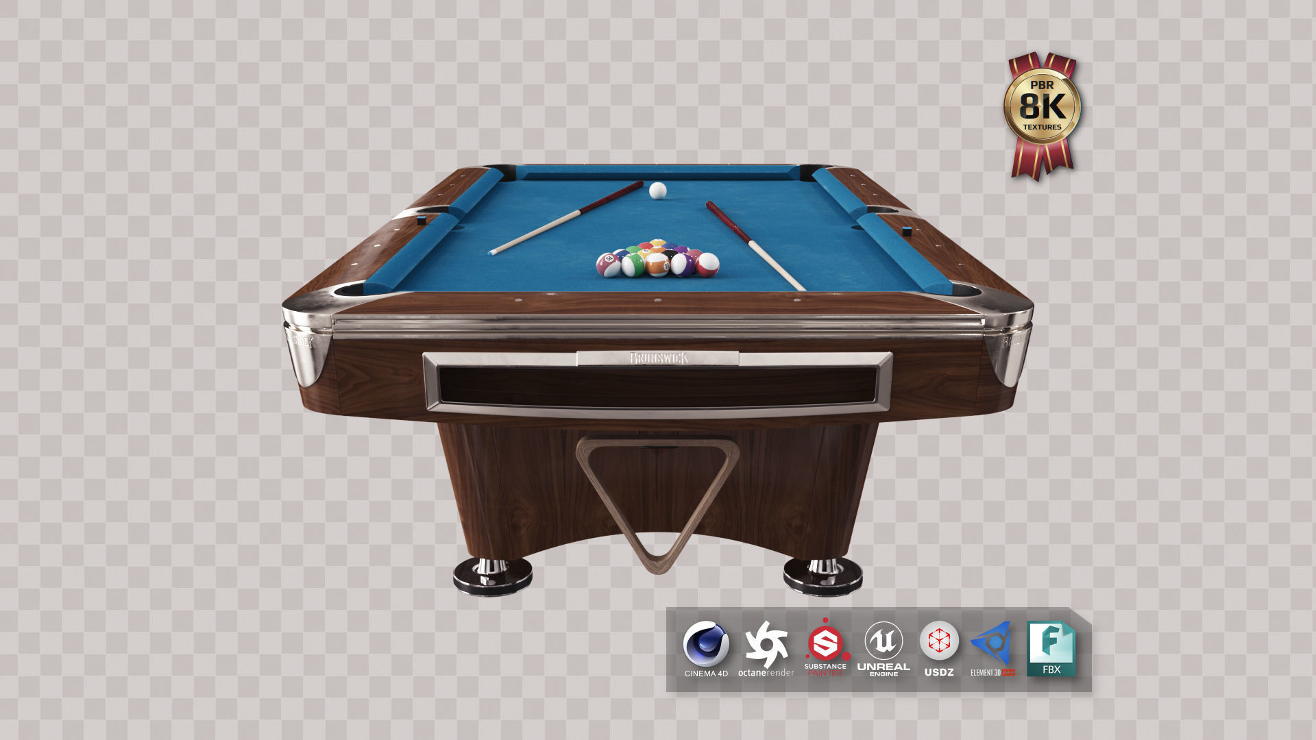 Brunswick Gold Crown Billiard Table Low-poly 3D model_0