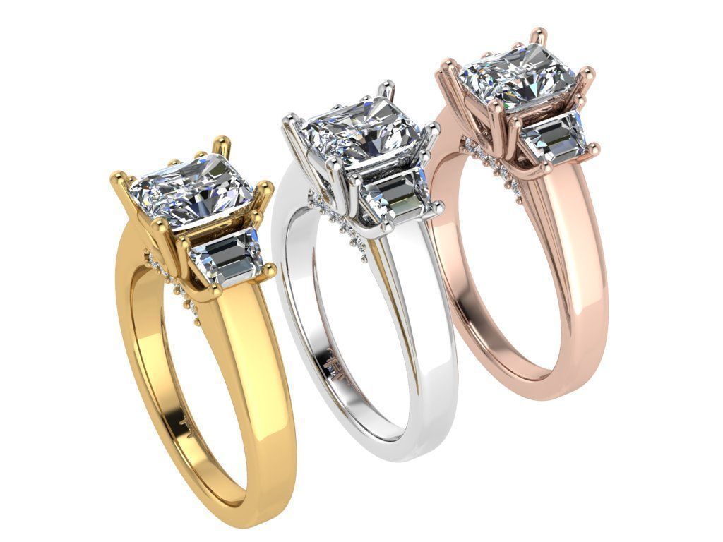 Ring280 three stone engagement ring gold 3D print model_4
