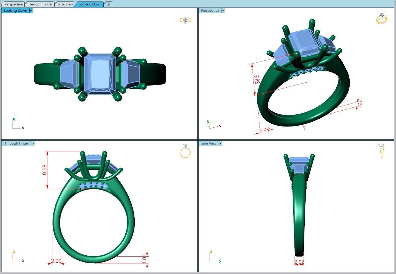 Ring280 three stone engagement ring gold 3D print model_5