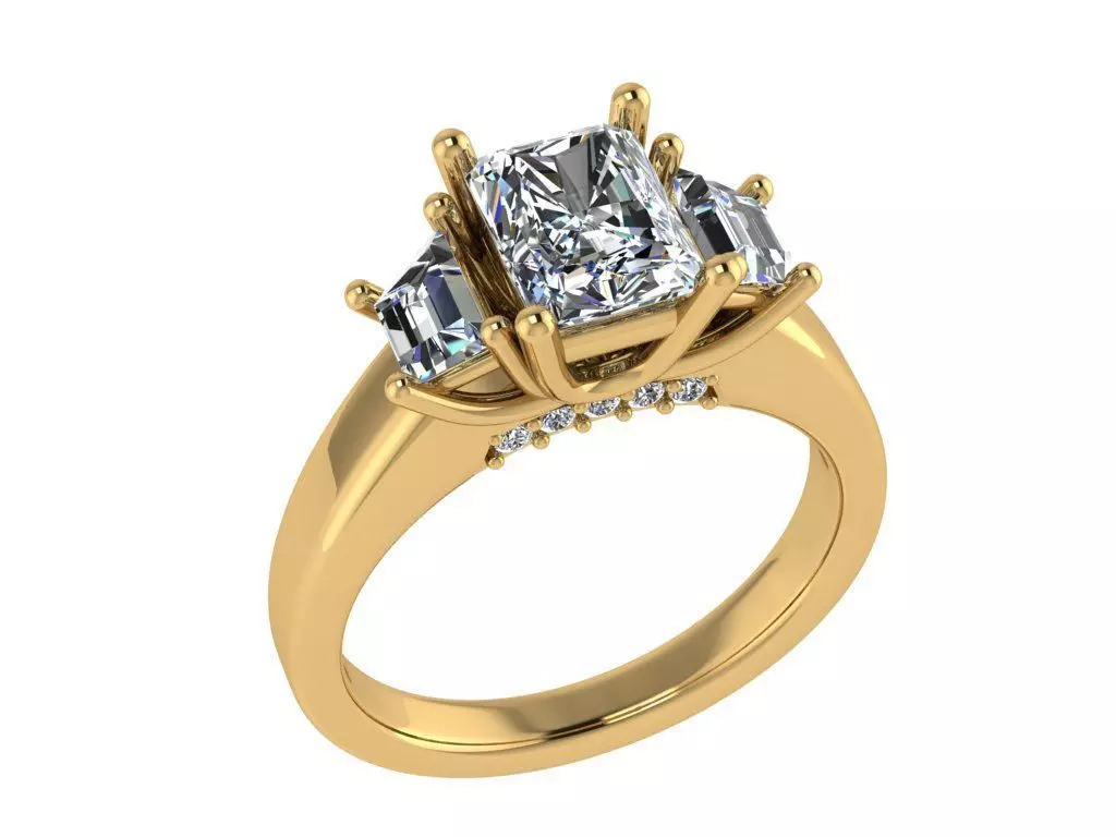 Ring280 three stone engagement ring gold 3D print model_0